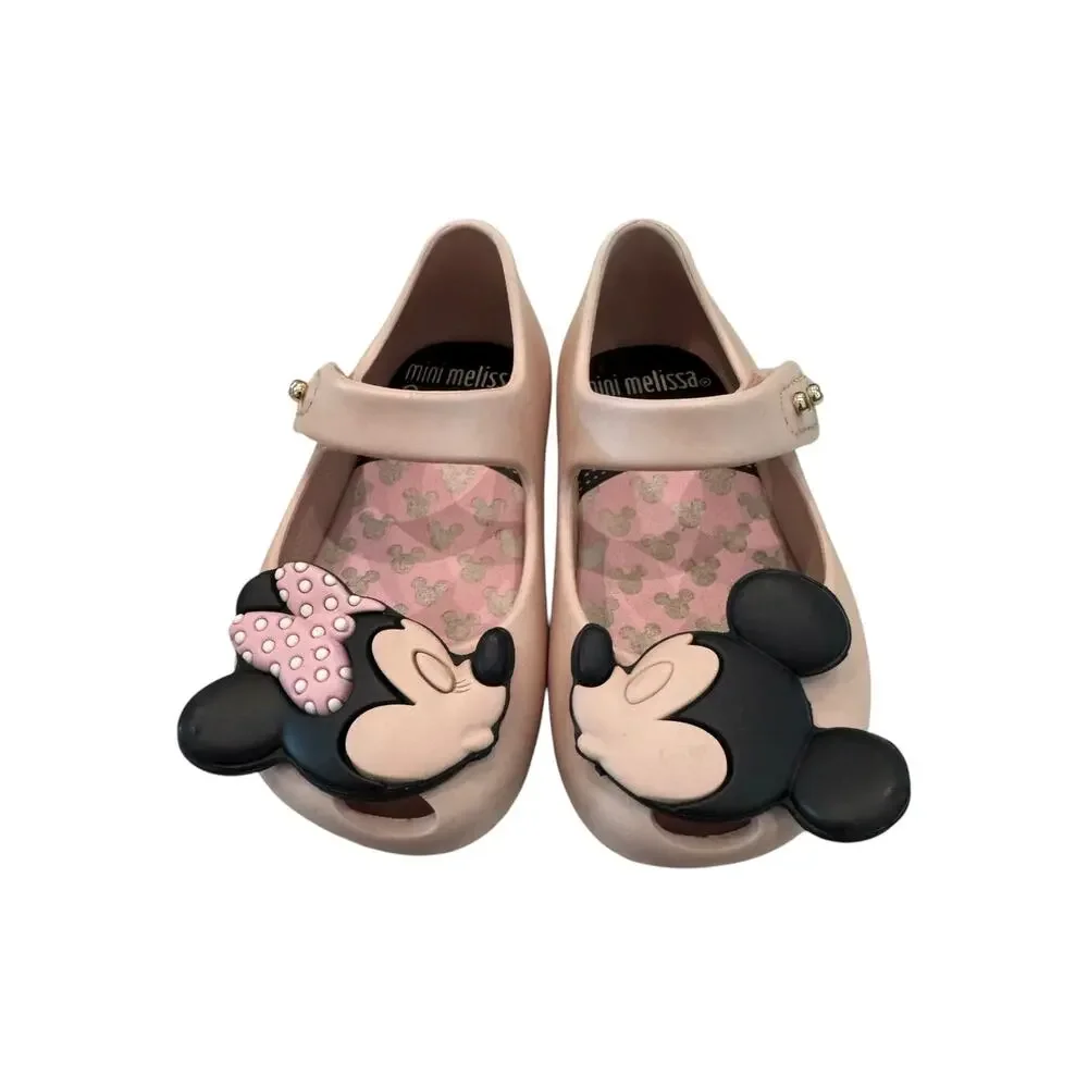 Mini Melissa Kissing Minnie & Mickey Mouse Jelly Mary Jane Shoes Pearl Sz 5